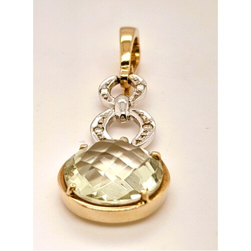 9 Carat Yellow and White Gold Green Amethyst and Diamond Enhancer