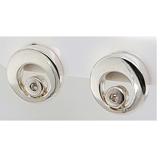 Bastian Sterling Silver Diamond Set Circular Stud Earrings