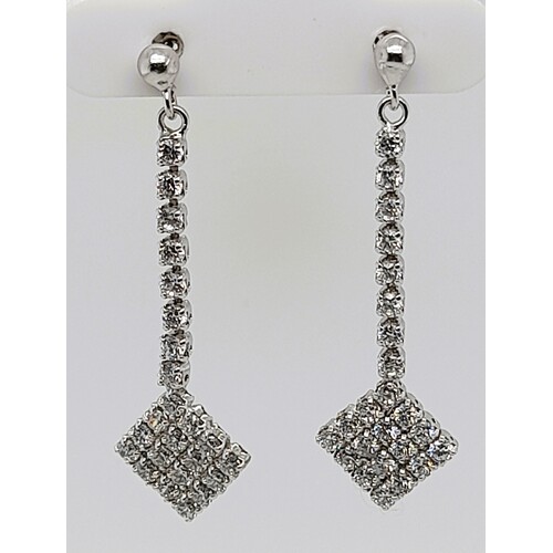 Sterling Silver Cubic Zirconia Set Diamond Shaped Drop Earrings