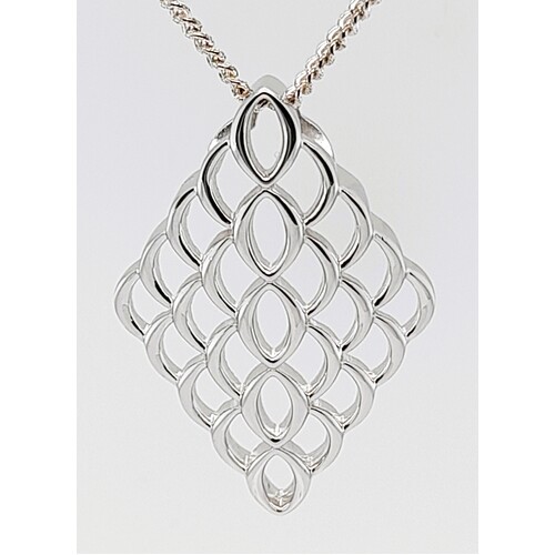 Breuning Sterling Silver Rhodium Plated Honeycomb Link Pendant 