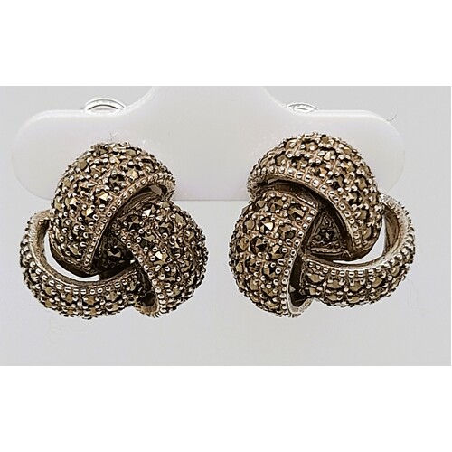 Sterling Silver Marcasite Set Knot Stud Earrings