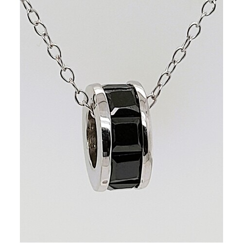 Sterling Silver Onyx Set Wheel Pendant CLEARANCE