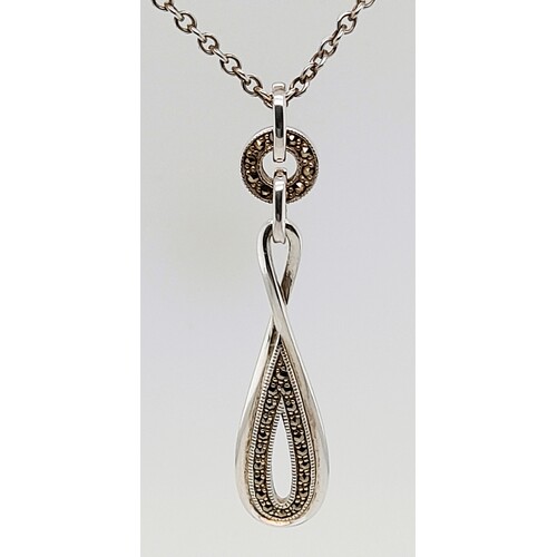 Sterling Silver Marcasite Set Drop Pendant