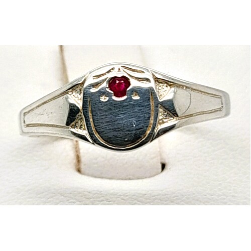 July/Ruby Sterling Silver Oval Stone Set Signet Ring AUS Size G