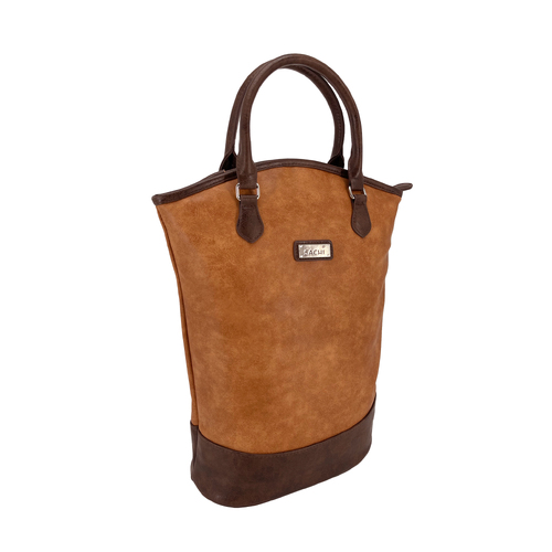 Sachi Tan Faux Leather Two Bottle Insulated Wine Tote