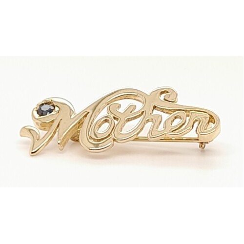 Gold Plated Created Sapphire Mother Brooch CLEARANCE