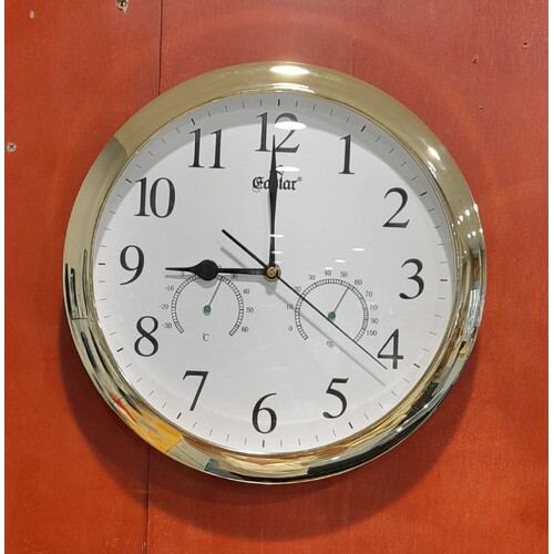 31cm Round Gold Wall Clock with Temperature & Humidity Dials