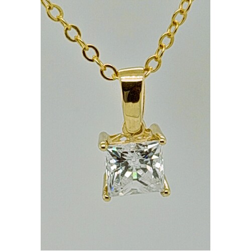 9 Carat Yellow Gold Princess Cut Cubic Zirconia Pendant