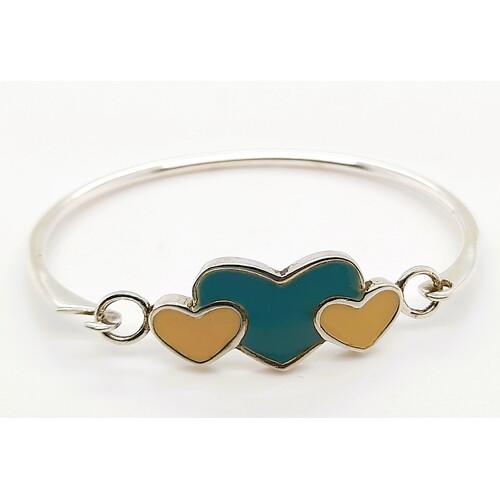 Sterling Silver Enamel Heart Infant Bangle - CLEARANCE