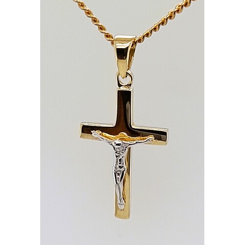 Two Tone 9 Carat Yellow & White Gold Crucifix Pendant