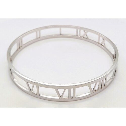 Sterling Silver Roman Numeral Cut-out Open Bangle