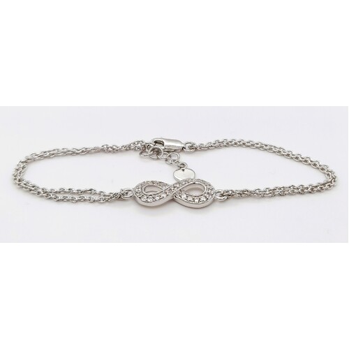 Cubic Zirconia Infinity Symbol Sterling Silver Bracelet - CLEARANCE