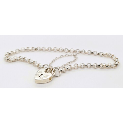 Sterling Silver Belcher Link Padlock Bracelet