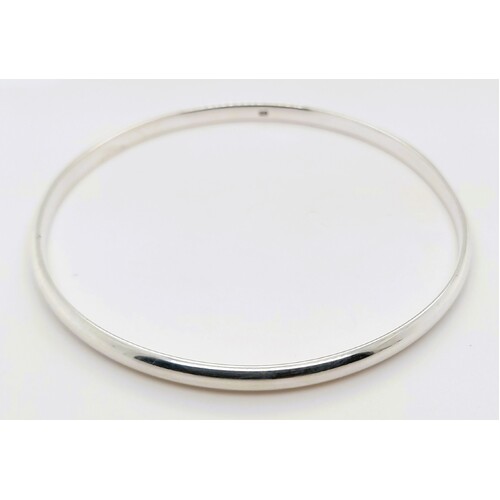 Solid Sterling Silver 4mm Wide Half Round Oval Bangle