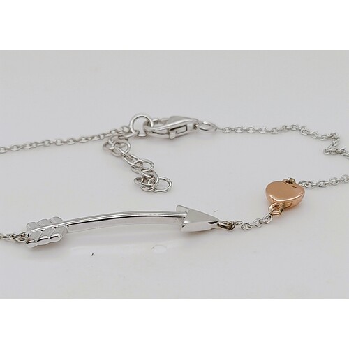 Sterling Silver Rose Gold Plated Heart with Arrow Bracelet