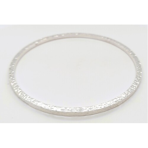 Sterling Silver Hammered Finish Solid Bangle