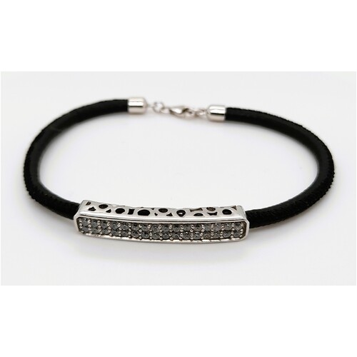 Sterling Silver Cubic Zirconia on Leather Cord Bracelet - CLEARANCE