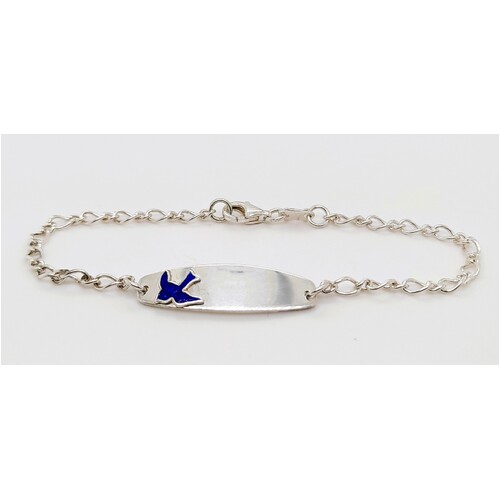 Sterling Silver Infants Identity Bracelet with Blue Bird