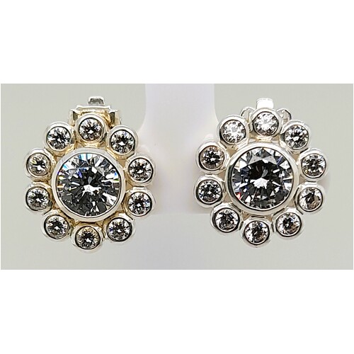 Sterling Silver Cubic Zirconia Cluster Clip-on Earrings