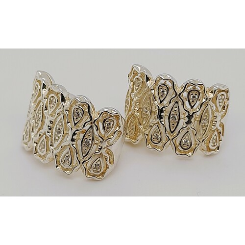 Sterling Silver Cubic Zirconia Set Weave Patterned Earrings CLEARANCE