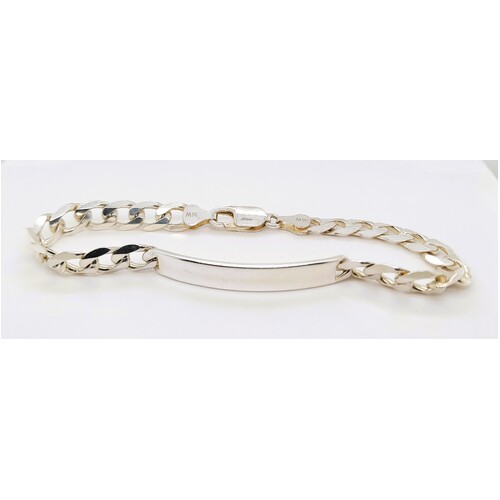 Sterling Silver Italian Bevelled Edge Curb Diamond Cut Identity Bracelet CLEARANCE