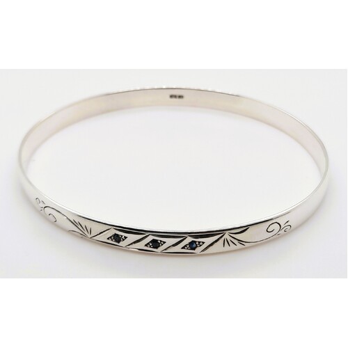 Sterling Silver Sapphire Set Oval Comfort Bangle