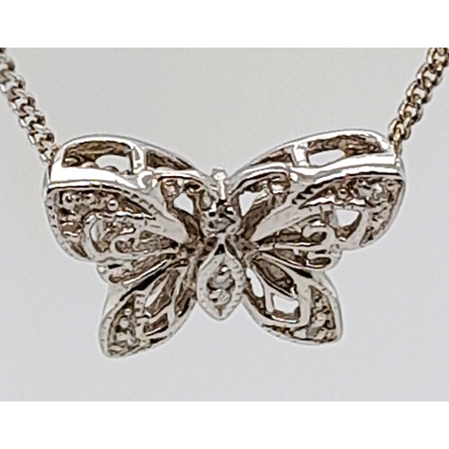 9 Carat White Gold Diamond Set Butterfly Pendant