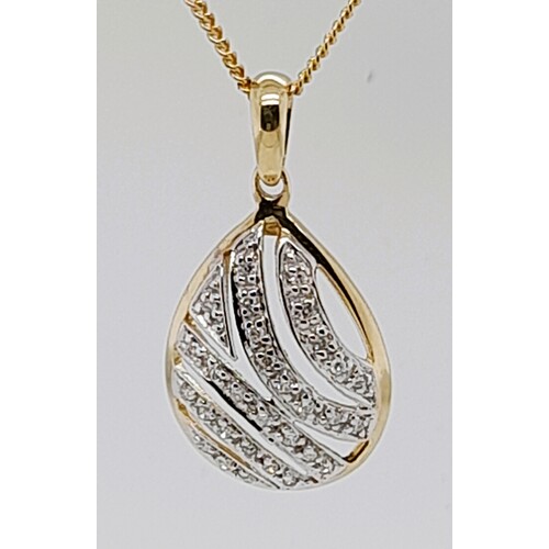 9 Carat Yellow and White Gold Pear Shaped Diamond Set Pendant