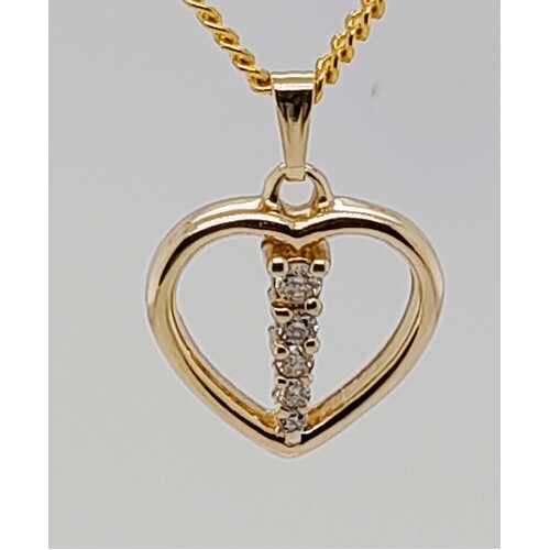 9 Carat Yellow Gold Diamond Set Heart Pendant