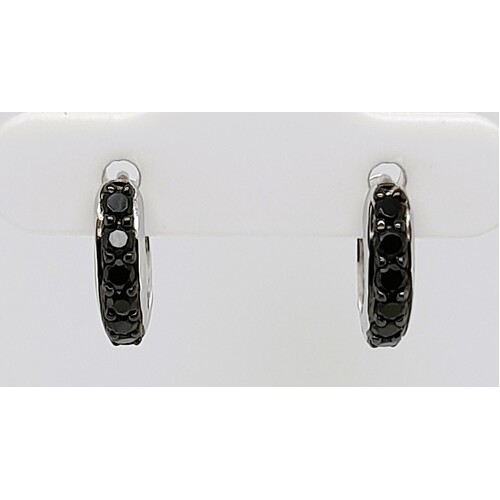 Sterling Silver Black Cubic Zirconia Huggie Earrings