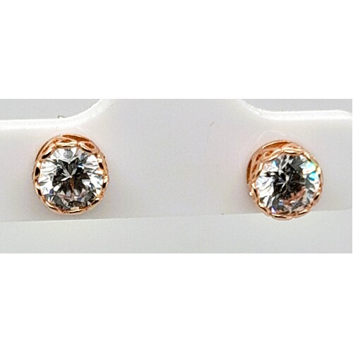 9 Carat Rose Gold Filigree Set Cubic Zirconia Stud Earrings