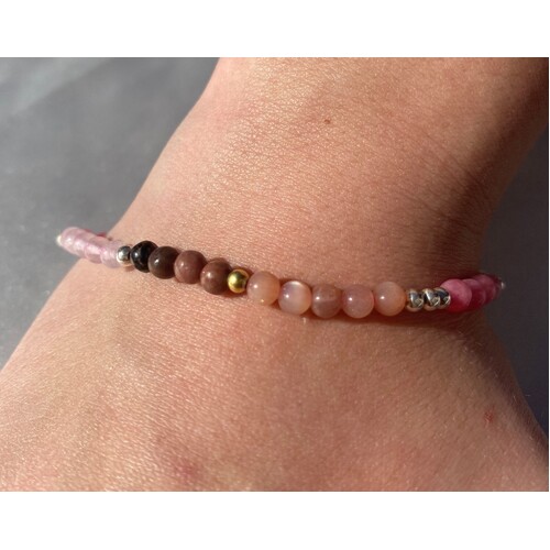 Born From The Earth Collection Round Rose Quartz, Pink Moonstone, Rhodonite & Lepidolite Bracelet