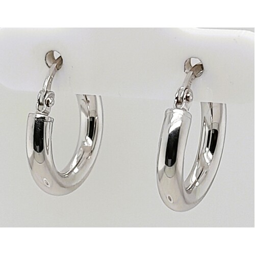 9 Carat White Gold Small Round Plain Hoop Earrings