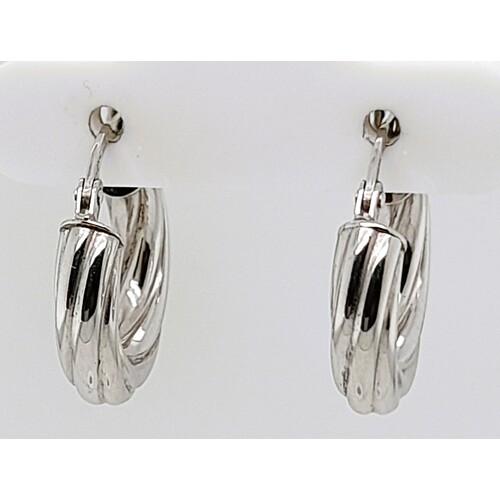 9 Carat White Gold 4mm Italian Twist Hoop Earrings