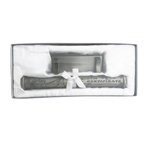 Pewter Birth Certificate Holder with Stand