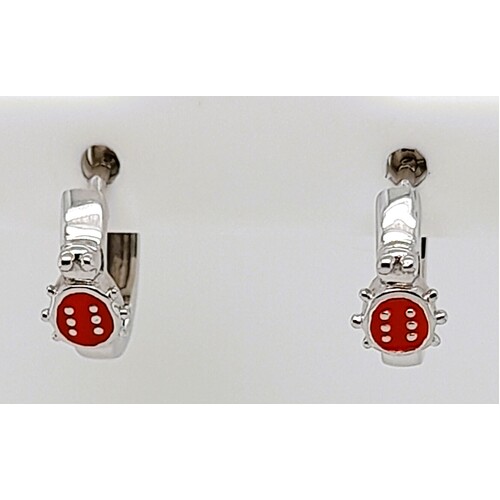 Sterling Silver Red Enamel Ladybug Huggie Earrings 