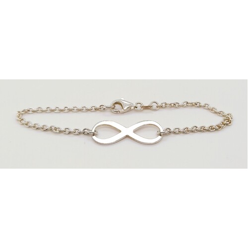 Sterling Silver Trace Chain with Infinity Symbol Bracelet