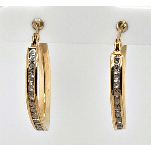 9 Carat Yellow Gold/ Sterling Silver Filled Cubic Zirconia Hoop Earrings