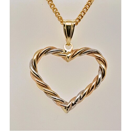 9 Carat Yellow, White & Rose Gold Twisted Heart Pendant