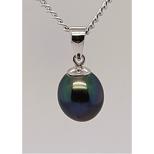 Black 7.5-8mm Freshwater Pearl Pendant in Sterling Silver - CLEARANCE