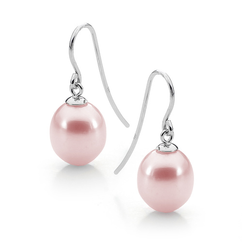 Pink 9-9.5mm Freshwater Pearl Earrings in Sterling Silver