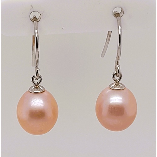 Pink 9-9.5mm Freshwater Pearl Earrings in Sterling Silver - CLEARANCE