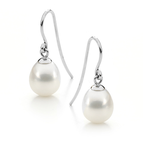 White 9-9.5mm Freshwater Pearl Earrings in Sterling Silver