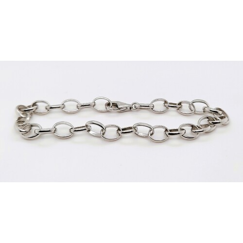 Sterling Silver Rhodium Plated Oval Belcher Link Bracelet