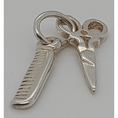 Sterling Silver Comb and Scissors Set Charm/Pendant