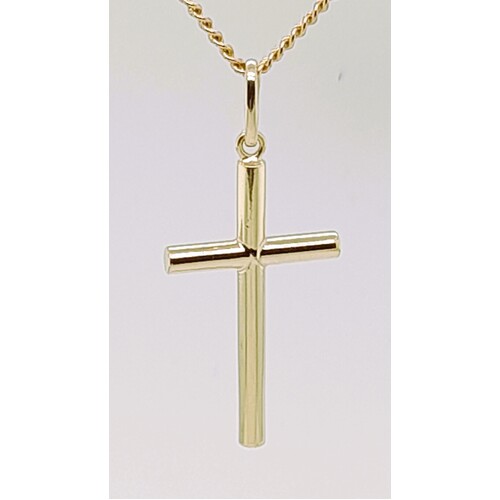 9 Carat Yellow Gold Tubular Cross Pendant