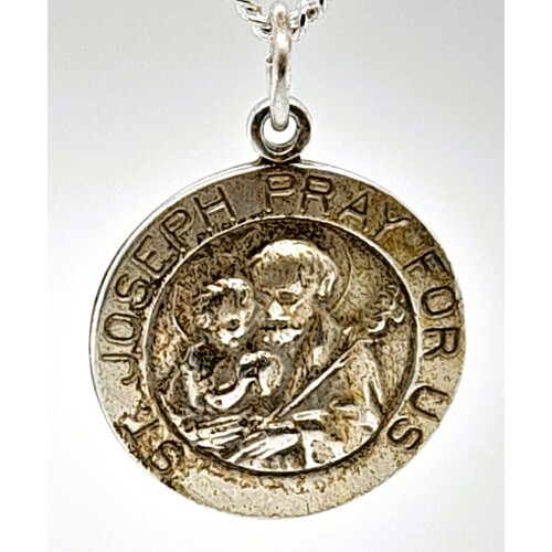 Sterling Silver Frosted Oxidised St. Joseph Disc Medallion/Charm/Pendant