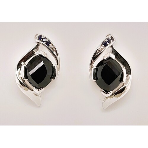 Sterling Silver Black Onyx and Cubic Zirconia Earrings