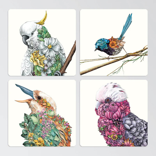 Marini Ferlazzo Set of 4 Cork Backed Birds of Australia Coasters