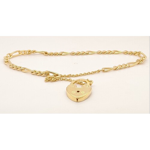 Yellow Gold Plated Figaro Infant Padlock Bracelet